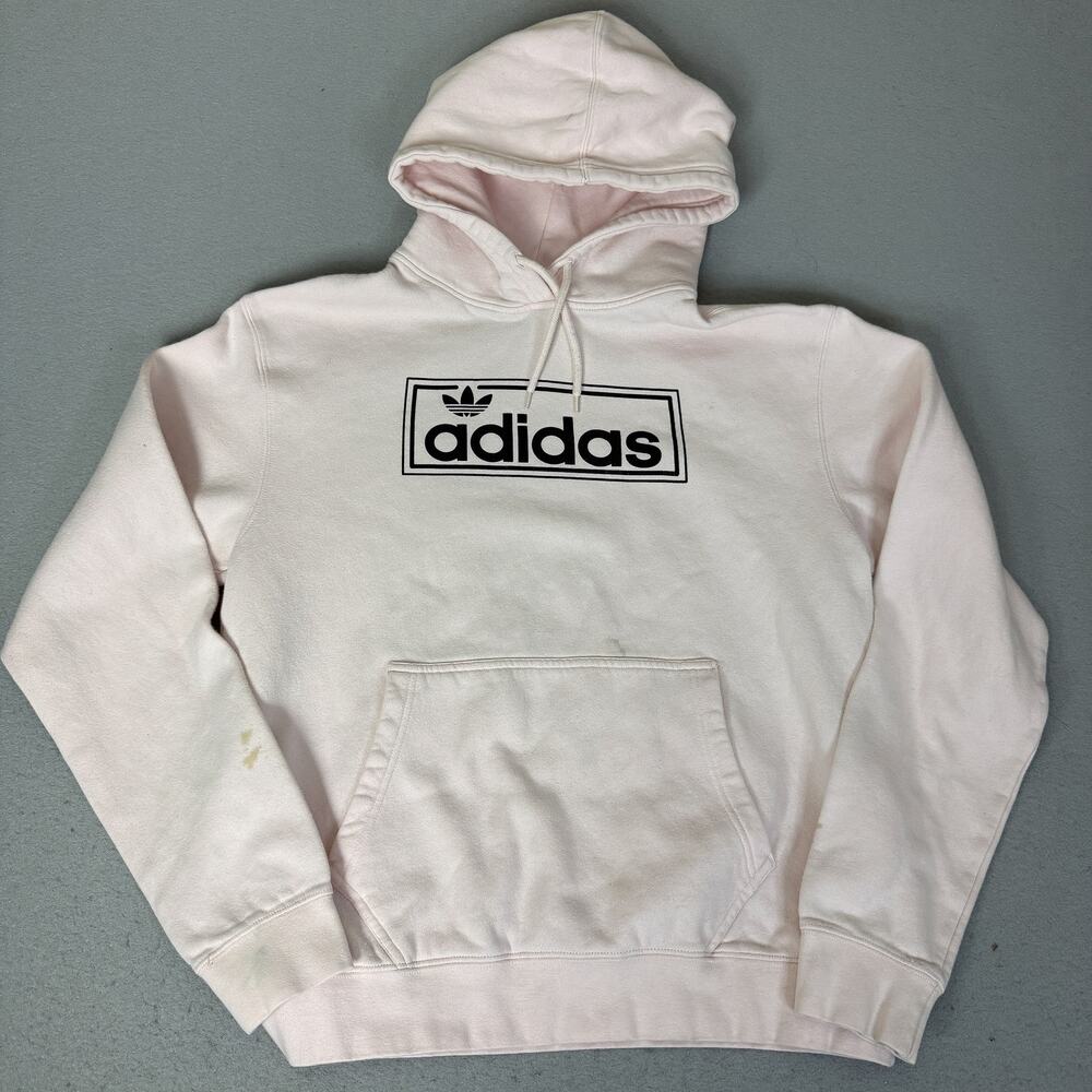 Adidas Originals Womens L Pink Trefoil Box Logo Pullover Hoodie Sweatshirt